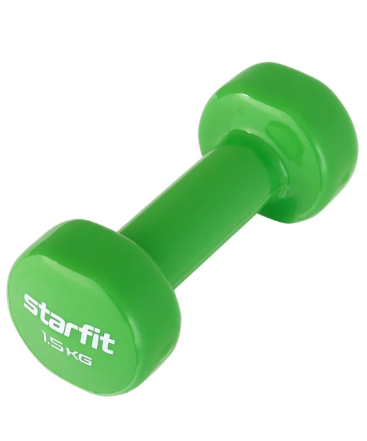 Гантель виниловая STARFIT DB-101, 1,5 кг, зеленый Гантель виниловая STARFIT DB-101, 1,5 кг, зеленый