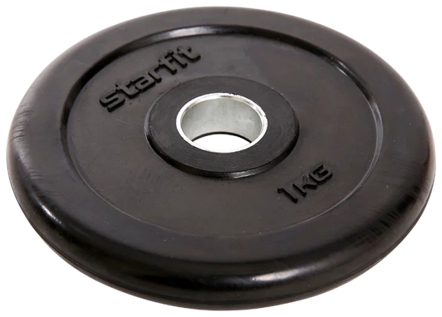Диск обрезиненный STARFIT BB-202, 1 кг, d 26 мм, черный