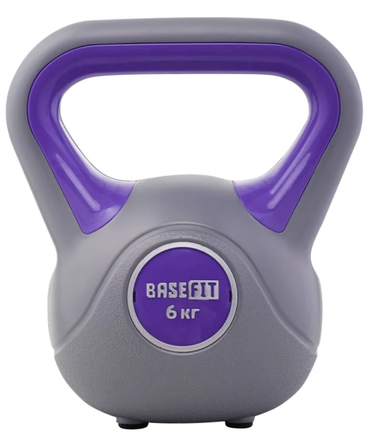 Гиря пластиковая BASEFIT DB-503 6 кг, серый/фиолетовый Гиря пластиковая BASEFIT DB-503 6 кг, серый/фиолетовый