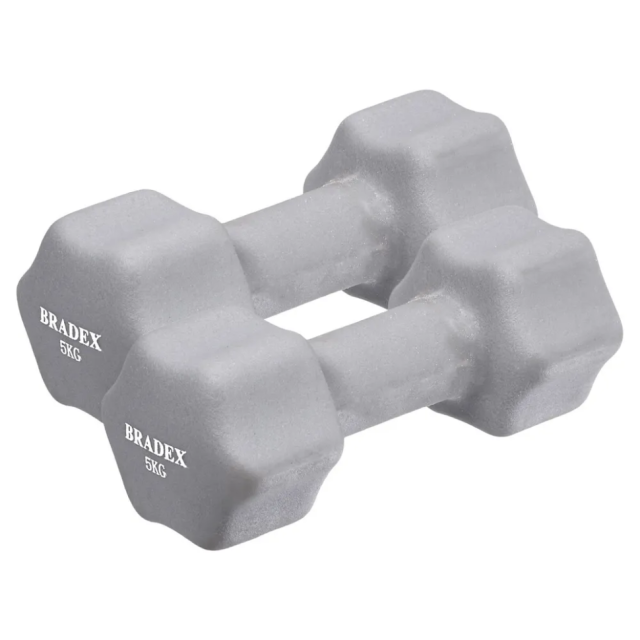 Набор гантелей неопреновых Bradex SF 0868 5 кг, серые, 2 шт. Набор гантелей неопреновых Bradex SF 0868 5 кг, серые, 2 шт.