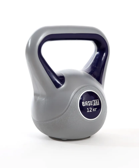 Гиря пластиковая BASEFIT DB-503 12 кг, серый/темно-синий Гиря пластиковая BASEFIT DB-503 12 кг, серый/темно-синий