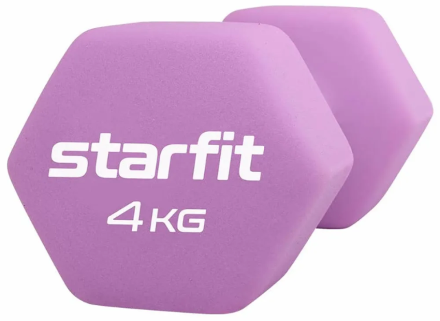 Гантель неопреновая STARFIT DB-201, 4 кг, фиолетовый пастель Гантель неопреновая STARFIT DB-201, 4 кг, фиолетовый пастель
