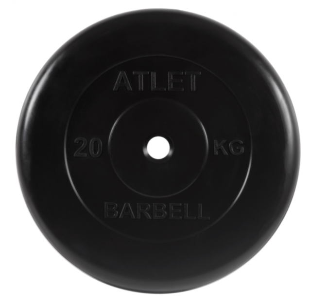 Диск обрезиненный "Atlet" d 26 мм чёрный 20,0 кг MB-AtletB26-20