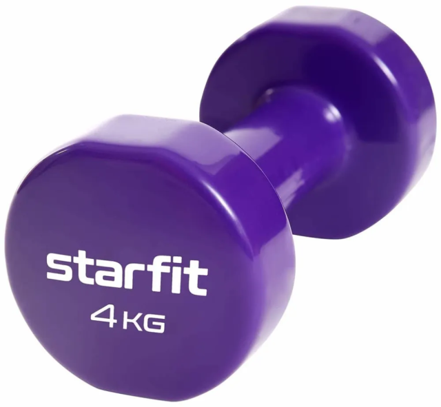 Гантель виниловая STARFIT DB-101, 4 кг, фиолетовый Гантель виниловая STARFIT DB-101, 4 кг, фиолетовый