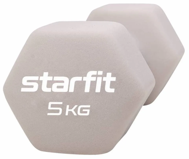 Гантель неопреновая STARFIT DB-201, 5 кг, тепло-серый пастель Гантель неопреновая STARFIT DB-201, 5 кг, тепло-серый пастель