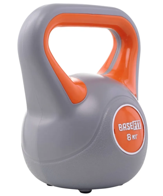 Гиря пластиковая BASEFIT DB-503 8 кг, серый/оранжевый Гиря пластиковая BASEFIT DB-503 8 кг, серый/оранжевый