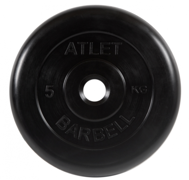 Диск обрезиненный "Atlet" d 26 мм чёрный 5,0 кг MB-AtletB26-5