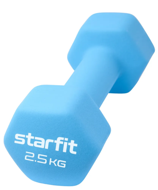 Гантель неопреновая STARFIT DB-201, 2,5 кг, синий пастель Гантель неопреновая STARFIT DB-201, 2,5 кг, синий пастель