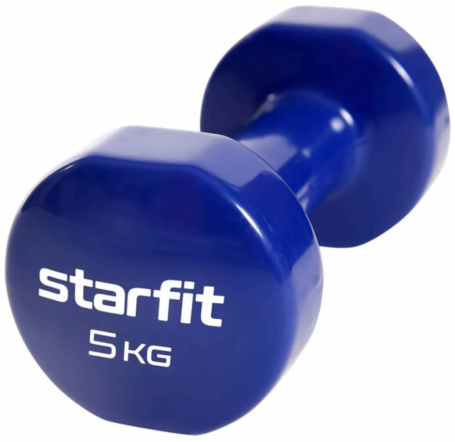 Гантель виниловая STARFIT DB-101, 5 кг, темно-синий Гантель виниловая STARFIT DB-101, 5 кг, темно-синий