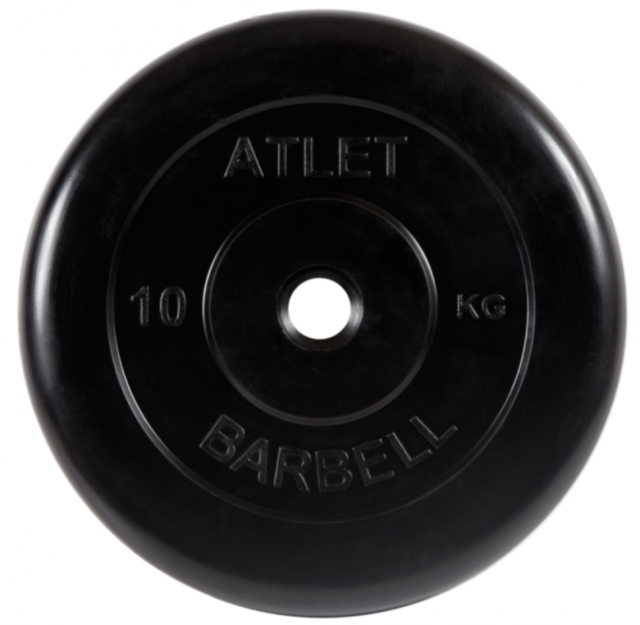 Диск обрезиненный "Atlet" d 26 мм чёрный 10,0 кг MB-AtletB26-10